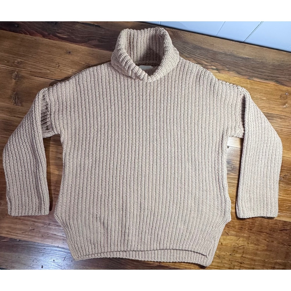 Abercrombie & Fitch Oversized Chunky Knit Turtleneck Sweater Tunic Camel Size S - Picture 3 of 9